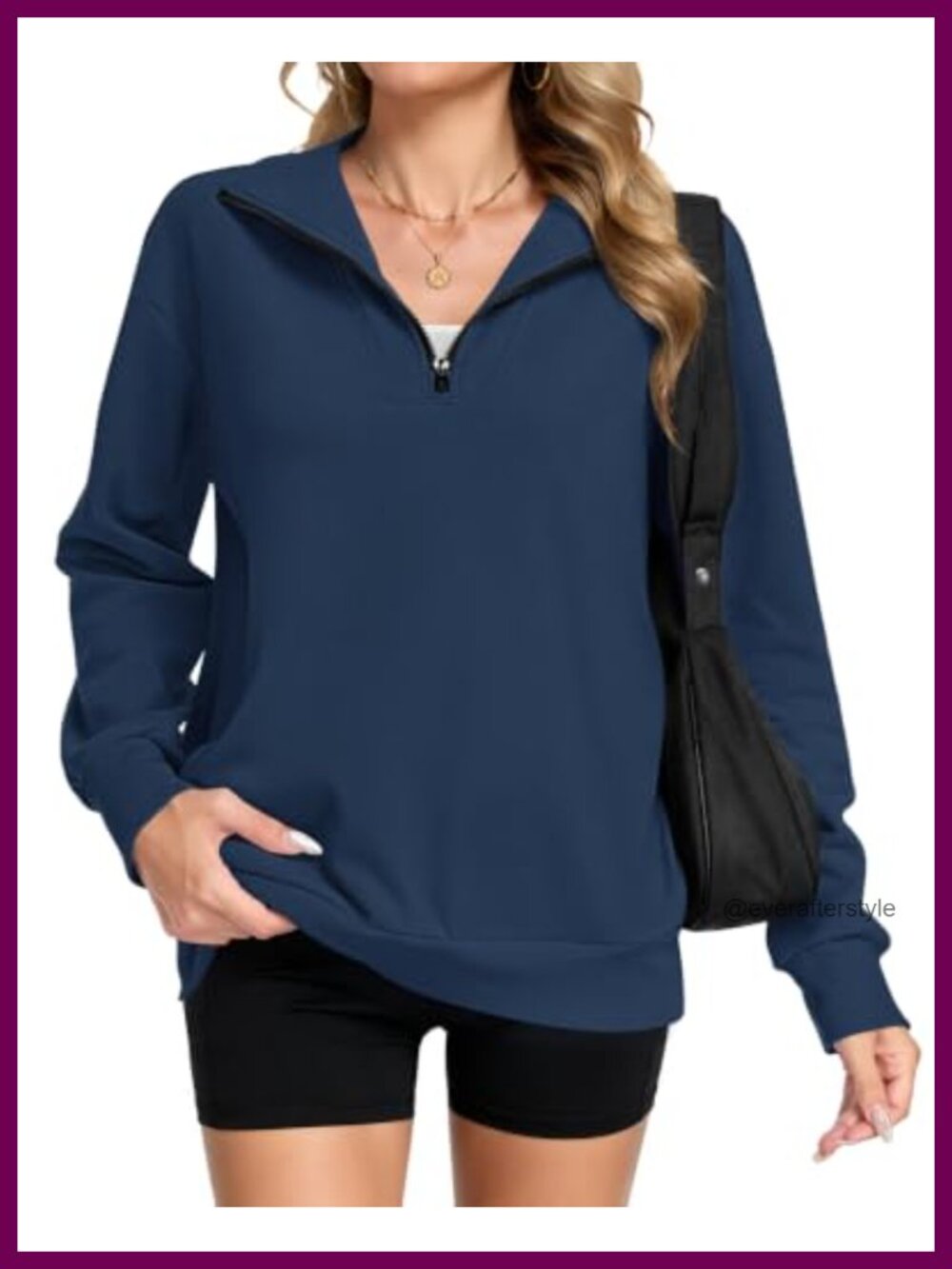MISFAY Quarter Zip Oversized Sweatshirt Side Pockets Drop Shoulder